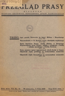 Przegląd Prasy : biuletyn tygodniowy Wydziału Prasowego Ministerstwa Spraw Zagranicznych, 1939 tom 13 zesz. 2