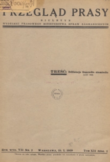 Przegląd Prasy : biuletyn tygodniowy Wydziału Prasowego Ministerstwa Spraw Zagranicznych, 1938 tom 12 zesz. 2