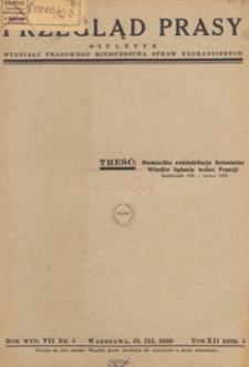 Przegląd Prasy : biuletyn tygodniowy Wydziału Prasowego Ministerstwa Spraw Zagranicznych, 1938 tom 12 zesz. 5