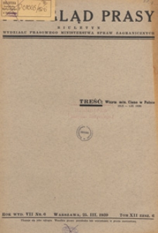Przegląd Prasy : biuletyn tygodniowy Wydziału Prasowego Ministerstwa Spraw Zagranicznych, 1938 tom 12 zesz. 6