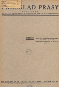 Przegląd Prasy : biuletyn tygodniowy Wydziału Prasowego Ministerstwa Spraw Zagranicznych, 1938 tom 12 zesz. 10