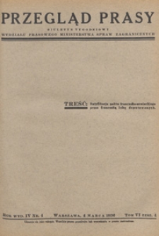 Przegląd Prasy : biuletyn tygodniowy Wydziału Prasowego Ministerstwa Spraw Zagranicznych. 1936 tom 6 zesz. 4