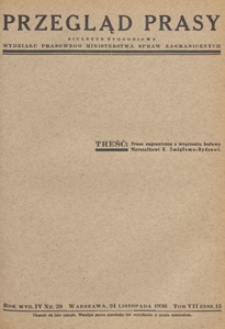 Przegląd Prasy : biuletyn tygodniowy Wydziału Prasowego Ministerstwa Spraw Zagranicznych. 1936 tom 7 zesz. 13