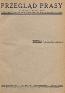 Przegląd Prasy : biuletyn tygodniowy Wydziału Prasowego Ministerstwa Spraw Zagranicznych. 1935 tom 4 zesz. 1
