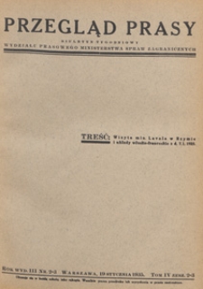 Przegląd Prasy : biuletyn tygodniowy Wydziału Prasowego Ministerstwa Spraw Zagranicznych. 1935 tom 4 zesz. 2-3