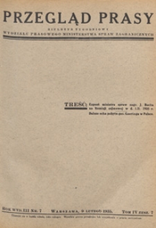 Przegląd Prasy : biuletyn tygodniowy Wydziału Prasowego Ministerstwa Spraw Zagranicznych. 1935 tom 4 zesz. 7