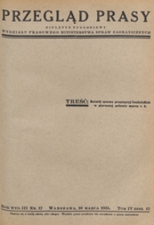 Przegląd Prasy : biuletyn tygodniowy Wydziału Prasowego Ministerstwa Spraw Zagranicznych. 1935 tom 4 zesz. 12