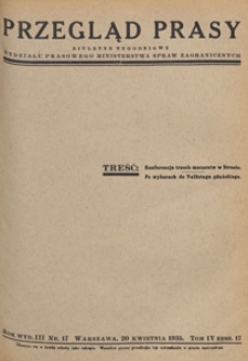 Przegląd Prasy : biuletyn tygodniowy Wydziału Prasowego Ministerstwa Spraw Zagranicznych. 1935 tom 4 zesz. 17