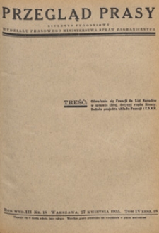 Przegląd Prasy : biuletyn tygodniowy Wydziału Prasowego Ministerstwa Spraw Zagranicznych. 1935 tom 4 zesz. 18