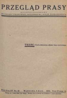 Przegląd Prasy : biuletyn tygodniowy Wydziału Prasowego Ministerstwa Spraw Zagranicznych. 1935 tom 4 zesz. 19