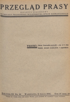Przegląd Prasy : biuletyn tygodniowy Wydziału Prasowego Ministerstwa Spraw Zagranicznych. 1935 tom 4 zesz. 20