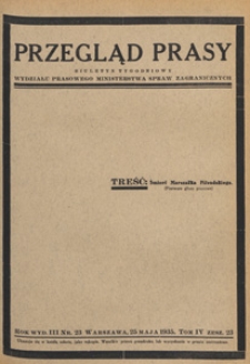 Przegląd Prasy : biuletyn tygodniowy Wydziału Prasowego Ministerstwa Spraw Zagranicznych. 1935 tom 4 zesz. 23