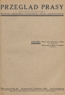 Przegląd Prasy : biuletyn tygodniowy Wydziału Prasowego Ministerstwa Spraw Zagranicznych. 1936 tom 7 zesz. 14