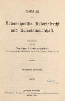 Zeitschrift f&uuml;r Kolonialpolitik, Kolonialrecht und Kolonialwirtschaft, 1911 spis treści
