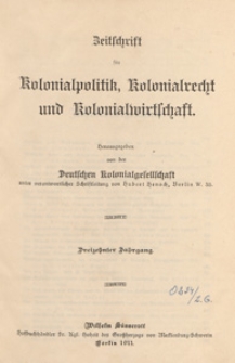 Zeitschrift für Kolonialpolitik, Kolonialrecht und Kolonialwirtschaft, 1911 spis treści