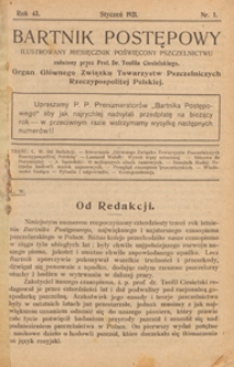 Bartnik Postępowy : pismo poświęcone pszczelnictwu i ogrodnictwu, 1921 nr 1