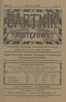 Bartnik Postępowy : pismo poświęcone pszczelnictwu i ogrodnictwu, 1921 nr 4