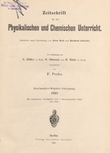 Zeitschrift für den Physikalischen und Chemischen Unterricht, 1920 spis treści