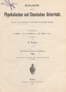 Zeitschrift für den Physikalischen und Chemischen Unterricht, 1922 spis treści
