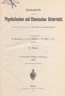 Zeitschrift f&uuml;r den Physikalischen und Chemischen Unterricht, 1924 spis treści