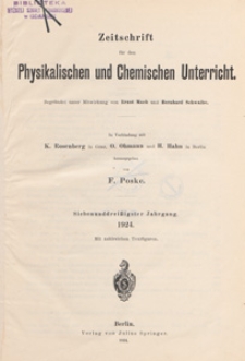 Zeitschrift für den Physikalischen und Chemischen Unterricht, 1924 spis treści