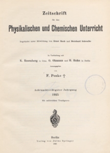 Zeitschrift für den Physikalischen und Chemischen Unterricht, 1925 spis treści