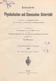 Zeitschrift für den Physikalischen und Chemischen Unterricht, 1926 spis treści
