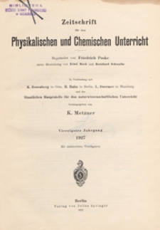 Zeitschrift für den Physikalischen und Chemischen Unterricht, 1927 spis treści