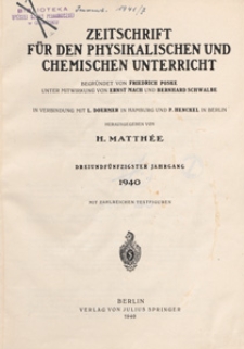Zeitschrift für den Physikalischen und Chemischen Unterricht, 1940 spis treści