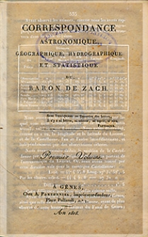 Correspondance Astronomique, Géographique, Hydrographique et Statistique du Baron de Zach. 1818, vol. 1