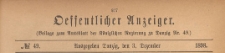 Oeffentlicher Anzeiger : Beilage zum Amts-blatt der K&ouml;niglichen Regierung zu Danzig, 1898.12.03 nr 49