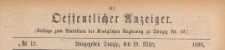 Oeffentlicher Anzeiger : Beilage zum Amts-blatt der K&ouml;niglichen Regierung zu Danzig, 1898.03.19 nr 12