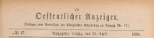 Oeffentlicher Anzeiger : Beilage zum Amts-blatt der Königlichen Regierung zu Danzig, 1898.04.23 nr 17