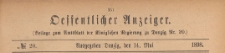 Oeffentlicher Anzeiger : Beilage zum Amts-blatt der K&ouml;niglichen Regierung zu Danzig, 1898.05.14 nr 20