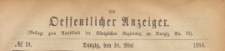 Oeffentlicher Anzeiger : Beilage zum Amts-blatt der Königlichen Regierung zu Danzig, 1884.05.10 nr 19