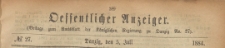 Oeffentlicher Anzeiger : Beilage zum Amts-blatt der Königlichen Regierung zu Danzig, 1884.07.05 nr 27