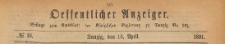 Oeffentlicher Anzeiger : Beilage zum Amts-blatt der K&ouml;niglichen Regierung zu Danzig, 1891.04.18 nr 16