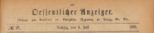Oeffentlicher Anzeiger : Beilage zum Amts-blatt der Königlichen Regierung zu Danzig, 1891.07.04 nr 27