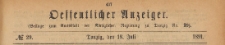 Oeffentlicher Anzeiger : Beilage zum Amts-blatt der Königlichen Regierung zu Danzig, 1891.07.18 nr 29