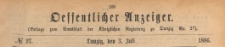 Oeffentlicher Anzeiger : Beilage zum Amts-blatt der K&ouml;niglichen Regierung zu Danzig, 1886.07.03 nr 27