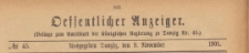 Oeffentlicher Anzeiger : Beilage zum Amts-blatt der K&ouml;niglichen Regierung zu Danzig, 1901.11.09 nr 45
