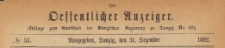 Oeffentlicher Anzeiger : Beilage zum Amts-blatt der K&ouml;niglichen Regierung zu Danzig, 1892.12.31 nr 53