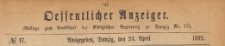 Oeffentlicher Anzeiger : Beilage zum Amts-blatt der Königlichen Regierung zu Danzig, 1892.04.23 nr 17