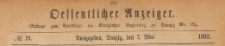 Oeffentlicher Anzeiger : Beilage zum Amts-blatt der Königlichen Regierung zu Danzig, 1892.05.07 nr 19
