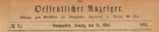 Oeffentlicher Anzeiger : Beilage zum Amts-blatt der K&ouml;niglichen Regierung zu Danzig, 1892.05.21 nr 21