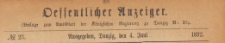 Oeffentlicher Anzeiger : Beilage zum Amts-blatt der K&ouml;niglichen Regierung zu Danzig, 1892.06.04 nr 23