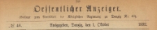 Oeffentlicher Anzeiger : Beilage zum Amts-blatt der Königlichen Regierung zu Danzig, 1892.10.01 nr 40
