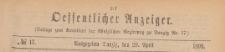 Oeffentlicher Anzeiger : Beilage zum Amts-blatt der K&ouml;niglichen Regierung zu Danzig, 1899.04.29 nr 17