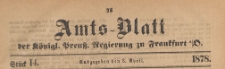 Amts-Blatt der K&ouml;niglichen Preussischen Regierung zu Frankfurth an der Oder, 1878.04.03 nr 14