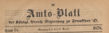 Amts-Blatt der Königlichen Preussischen Regierung zu Frankfurth an der Oder, 1878.04.03 nr 14